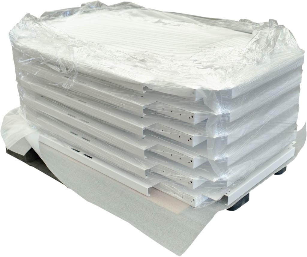 White powder-coated panels, ready for internal transport