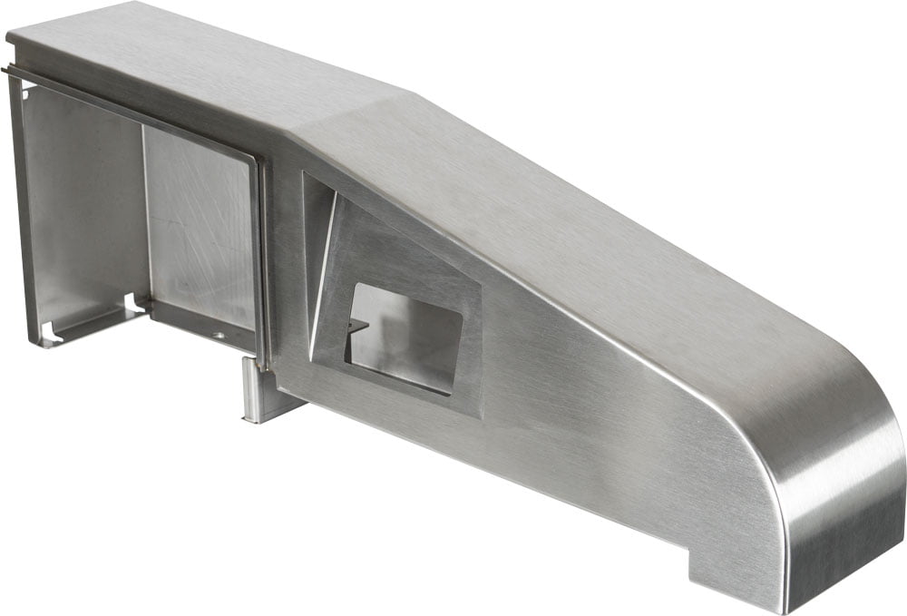 Plaatwerk: Geslepen machinebehuizing met RVS finish en gewalste plaat Gelast en geslepen RVS machine covering